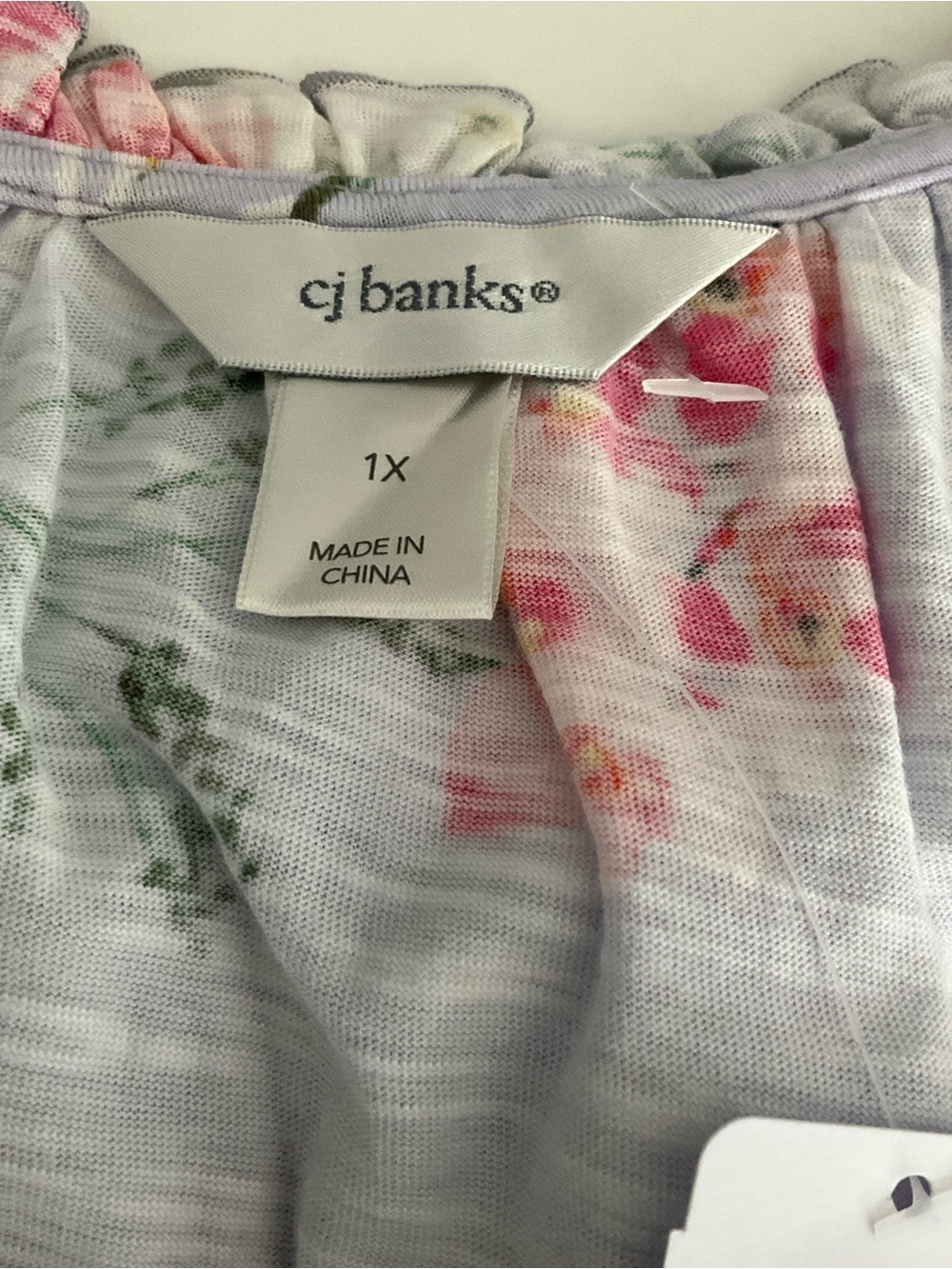 CJ Banks Lavender Floral Print Split V-Neck Tunic Cotton Modal Blend NWT - Picture 5 of 9